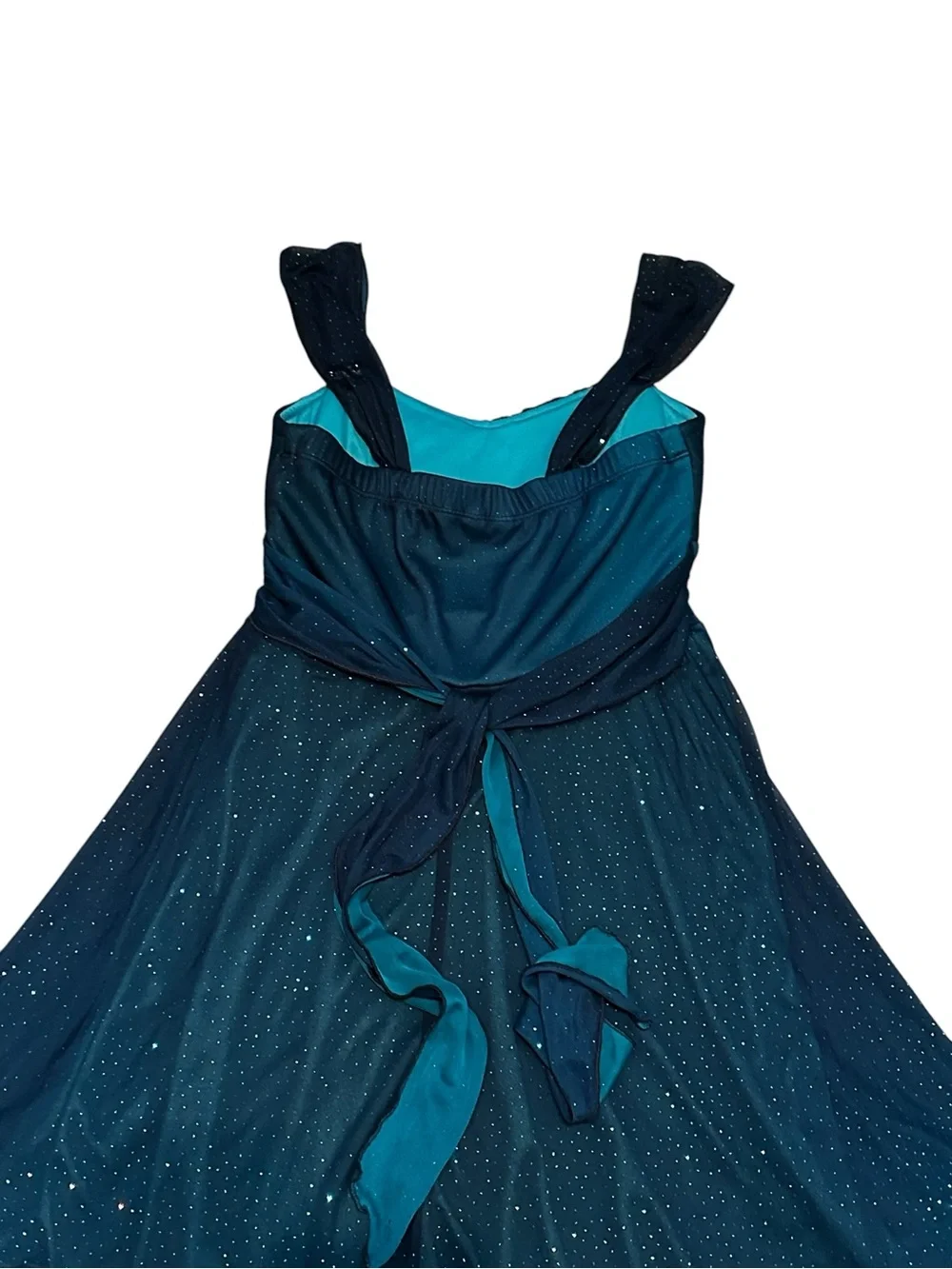 Speechless Sparkling Teal Ombre Mini Dress Empire Waist Tie Back Y2K Homecoming